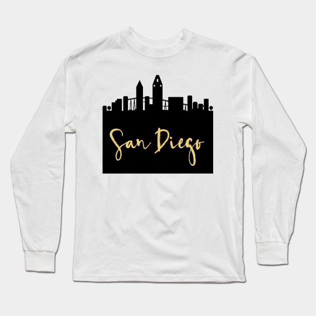 SAN DIEGO CALIFORNIA DESIGNER SILHOUETTE SKYLINE ART Long Sleeve T-Shirt by deificusArt